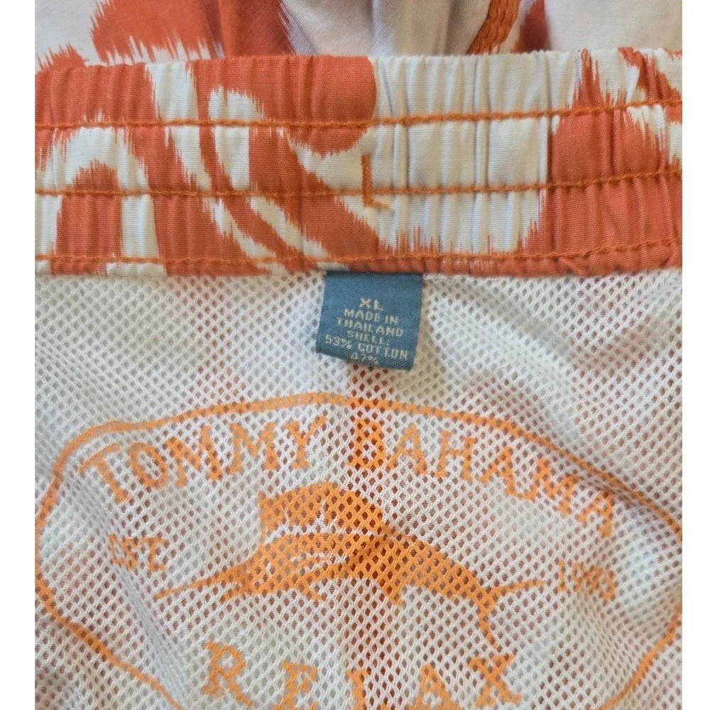 Tommy Bahama Relax Swim Trunks Men's XL‎ Orange White Hawaiian Floral Mesh Lined